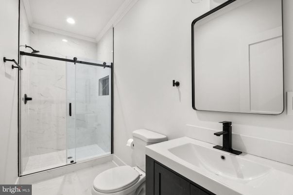 Bathroom, Glass Shower, Interior, Marble Walls, Recessed Lighting