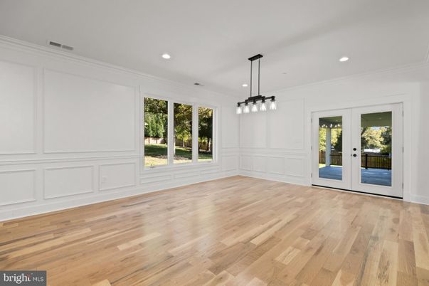 Empty room, Interior, Pendant Lights, Recessed Lighting, Wood Texture Flooring