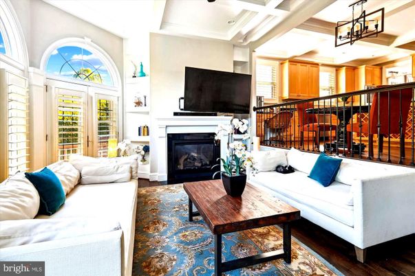 Fireplace, Interior, Living room, Pendant Lights, Wood Texture Flooring