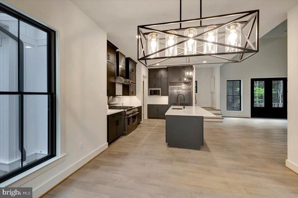 Interior, Kitchen, Pendant Lights, Stainless Steel Appliances, Wood Texture Flooring