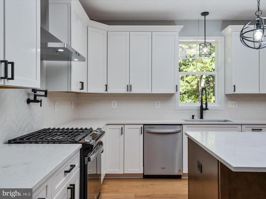 Interior, Kitchen, Pendant Lights, Stainless Steel Appliances, Wood Texture Flooring
