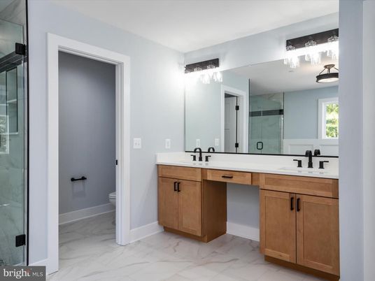 Bathroom, Dual Sink Vanities, Glass Shower, Interior, Marble