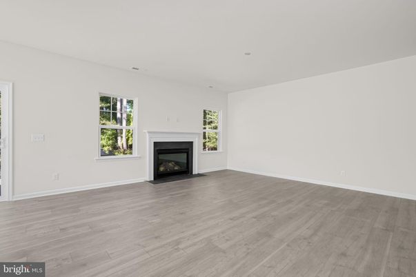 Empty room, Fireplace, Interior, Recessed Lighting, Wood Texture Flooring