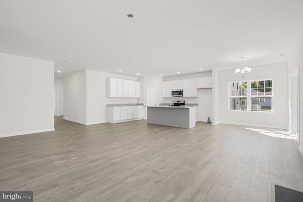 Chandelier, Interior, Kitchen, Recessed Lighting, Stainless Steel Appliances, Wood Texture Flooring