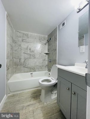 Bathroom, Interior, Marble Walls, Wood Texture Flooring