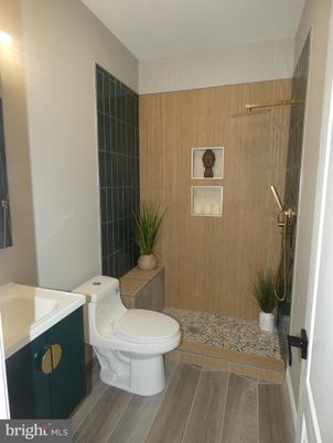 Bathroom, Glass Shower, Interior, Wood Texture Flooring
