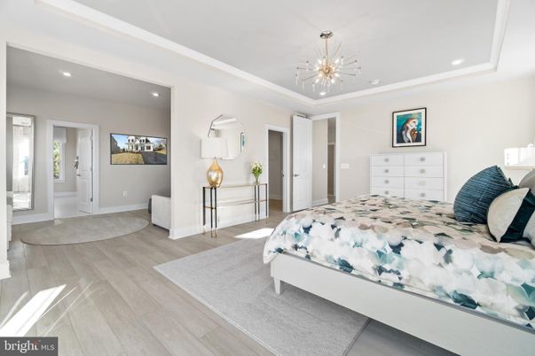 Bedroom, Interior, Pendant Lights, Recessed Lighting, Wood Texture Flooring