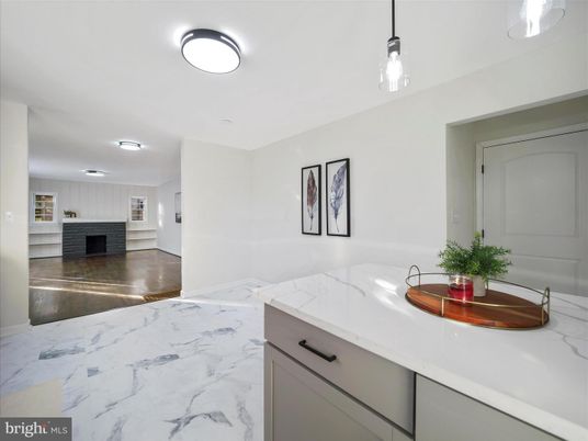 Bathroom, Interior, Marble, Pendant Lights, Wood Texture Flooring