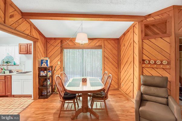 Dining room, Interior, Wood Texture Flooring, Wooden Walls