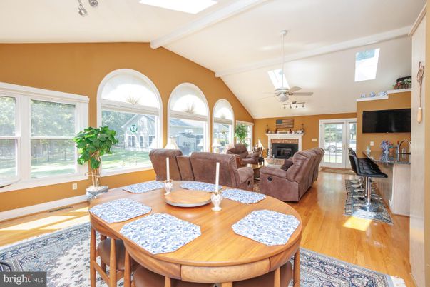 Dining room, Fireplace, Interior, Living room, Wood Texture Flooring
