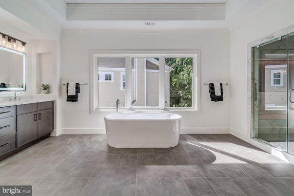 Bathroom, Dual Sink Vanities, Free Standing Baths, Glass Shower, Interior