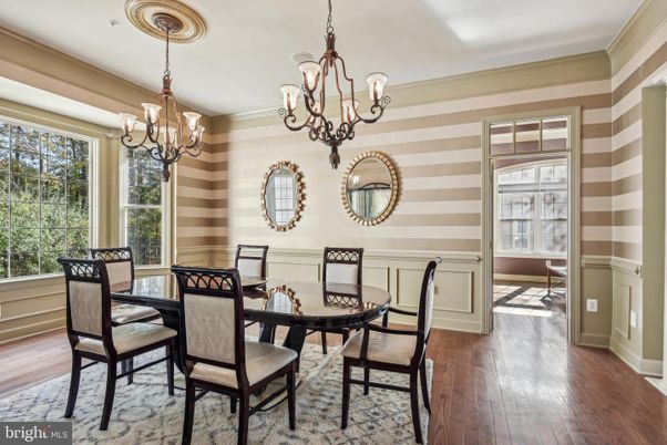 Chandelier, Dining room, Interior, Wood Texture Flooring