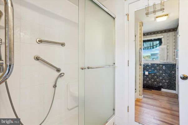 Bathroom, Glass Shower, Interior, Wood Texture Flooring