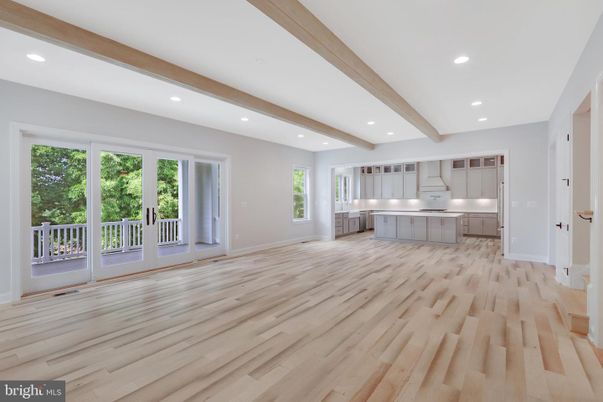 Empty room, Interior, Kitchen, Recessed Lighting, Wooden Beams, Wood Texture Flooring
