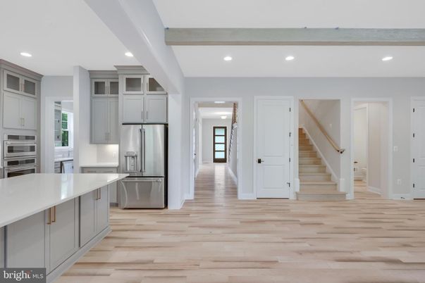 Interior, Kitchen, Recessed Lighting, Stainless Steel Appliances, Wooden Beams, Wood Texture Flooring