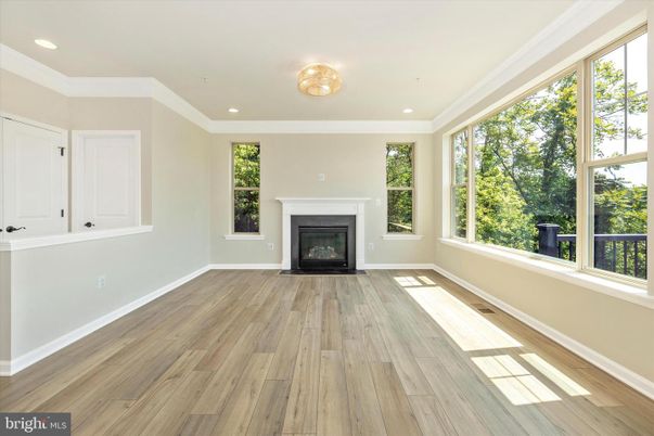 Empty room, Fireplace, Interior, Recessed Lighting, Wood Texture Flooring