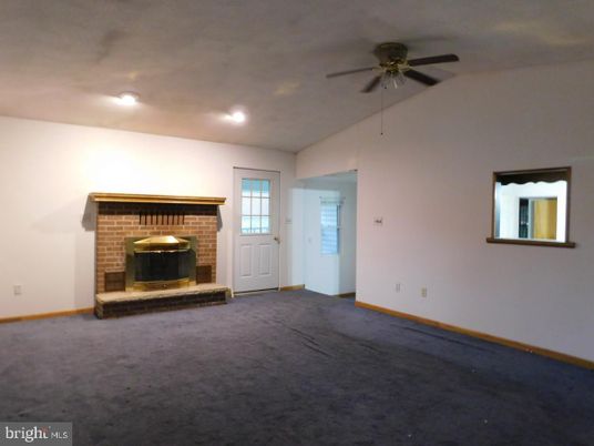 Empty room, Fireplace, Interior, Recessed Lighting, Stone Walls
