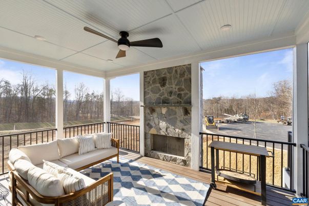 Fireplace, Interior, Stone Walls, Sun Room, Wood Texture Flooring