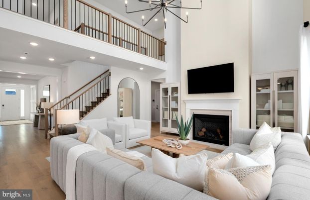 Fireplace, Interior, Living room, Pendant Lights, Recessed Lighting, Wood Texture Flooring