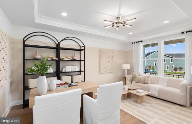Home Office, Interior, Living room, Pendant Lights, Recessed Lighting, Wood Texture Flooring