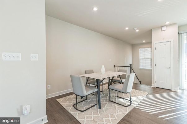 Dining room, Interior, Recessed Lighting, Wood Texture Flooring