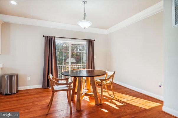 Dining room, Interior, Pendant Lights, Recessed Lighting, Wood Texture Flooring