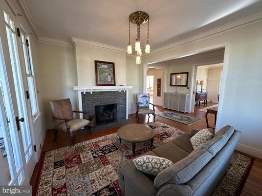 Fireplace, Interior, Living room, Pendant Lights, Wood Texture Flooring