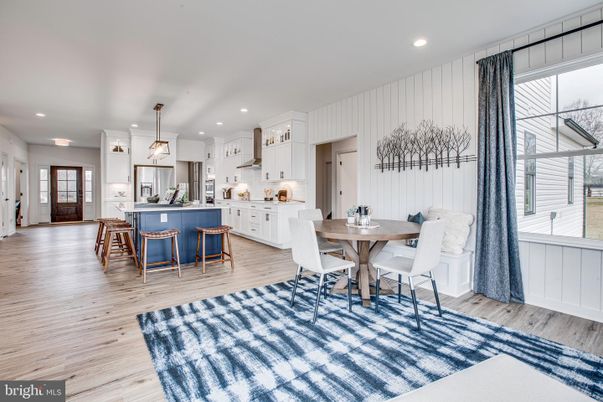 Dining room, Interior, Kitchen, Pendant Lights, Recessed Lighting, Wood Texture Flooring