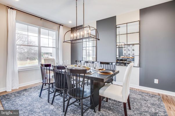 Dining room, Interior, Pendant Lights, Recessed Lighting, Wood Texture Flooring