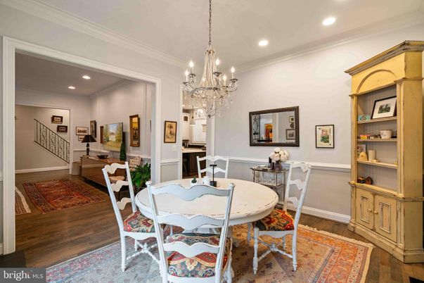 Chandelier, Dining room, Interior, Recessed Lighting, Wood Texture Flooring