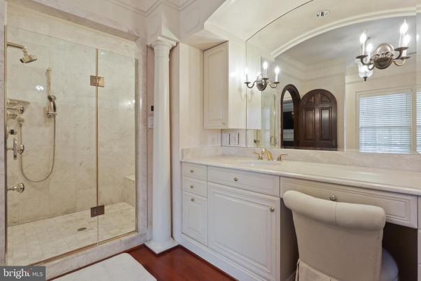 Bathroom, Glass Shower, Interior, Wood Texture Flooring