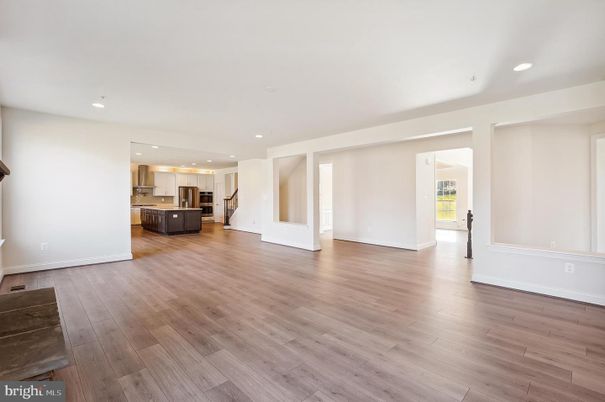 Empty room, Interior, Kitchen, Recessed Lighting, Wood Texture Flooring