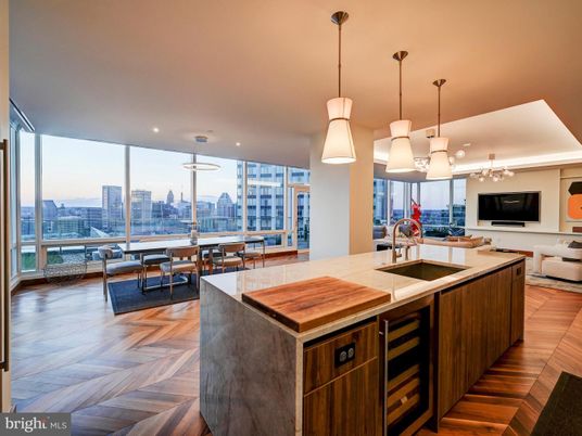 Dining room, Interior, Kitchen, Living room, Pendant Lights, Recessed Lighting, Water, Wood Texture Flooring