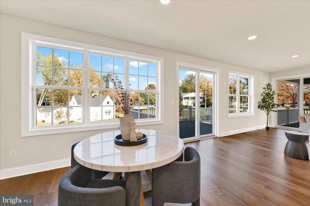 Dining room, Interior, Recessed Lighting, Wood Texture Flooring