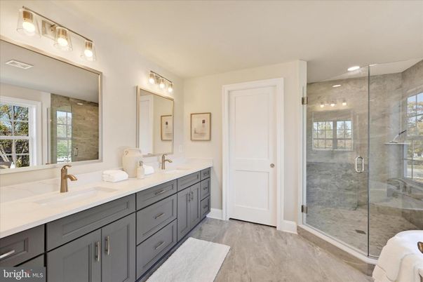 Bathroom, Dual Sink Vanities, Glass Shower, Interior, Recessed Lighting