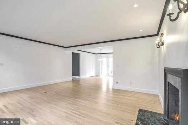 Empty room, Fireplace, Interior, Recessed Lighting, Wood Texture Flooring