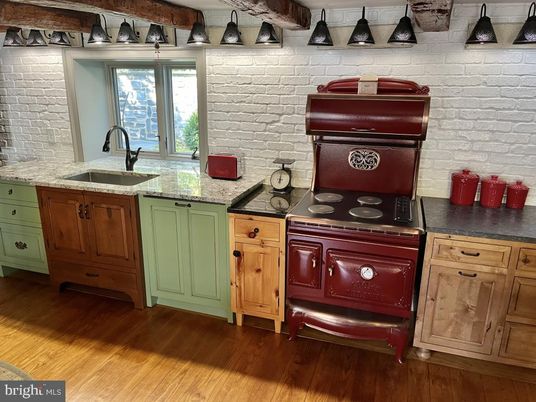 Interior, Kitchen, Stone Walls, Wood Texture Flooring