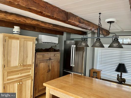 Interior, Kitchen, Pendant Lights, Stainless Steel Appliances, Wooden Beams