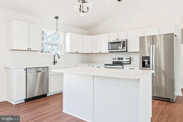 Interior, Kitchen, Pendant Lights, Stainless Steel Appliances, Wood Texture Flooring