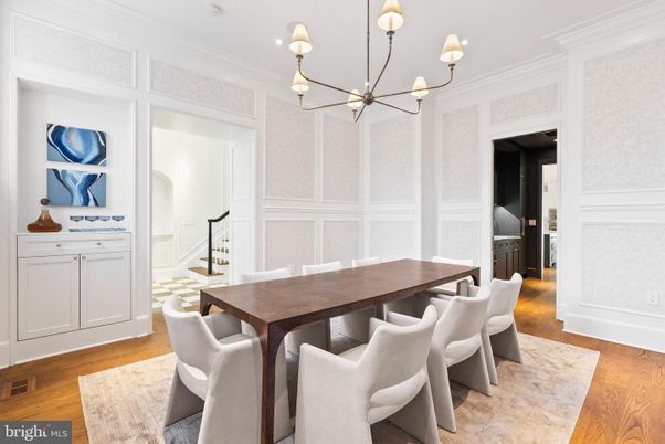 Dining room, Interior, Pendant Lights, Wood Texture Flooring