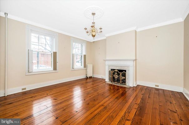 Chandelier, Empty room, Fireplace, Interior, Wood Texture Flooring