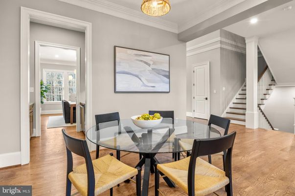 Dining room, Interior, Pendant Lights, Recessed Lighting, Wood Texture Flooring
