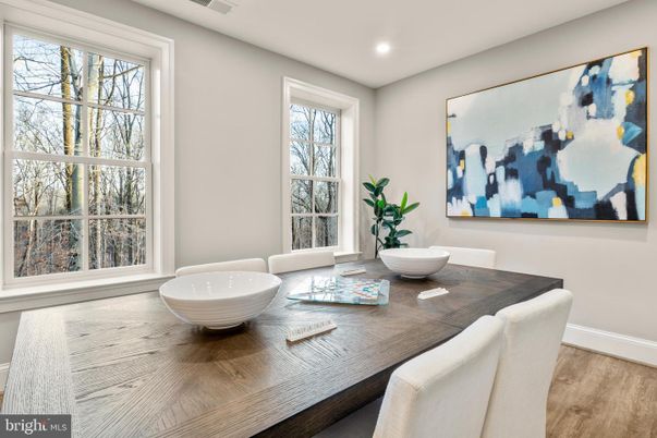 Dining room, Interior, Recessed Lighting, Wood Texture Flooring