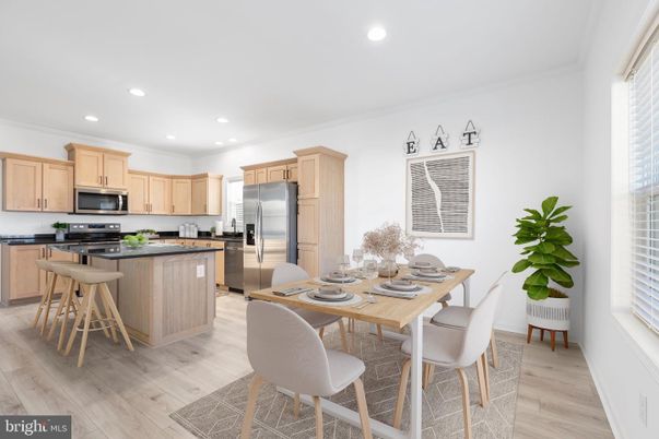 Dining room, Interior, Kitchen, Recessed Lighting, Stainless Steel Appliances, Wood Texture Flooring