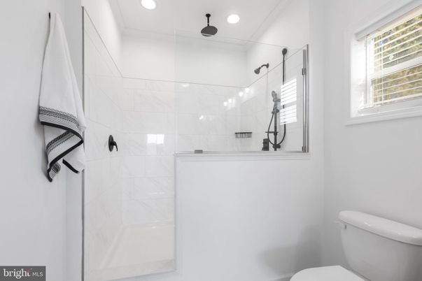 Bathroom, Glass Shower, Interior, Marble Walls, Recessed Lighting
