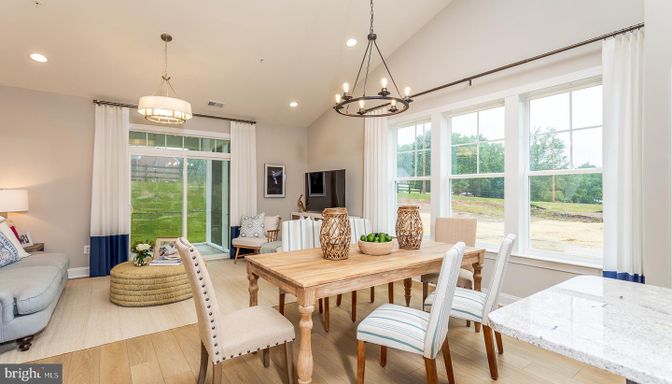 Dining room, Interior, Pendant Lights, Recessed Lighting, Wood Texture Flooring