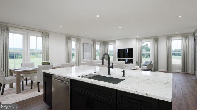 Dining room, Interior, Kitchen, Living room, Recessed Lighting, Wood Texture Flooring