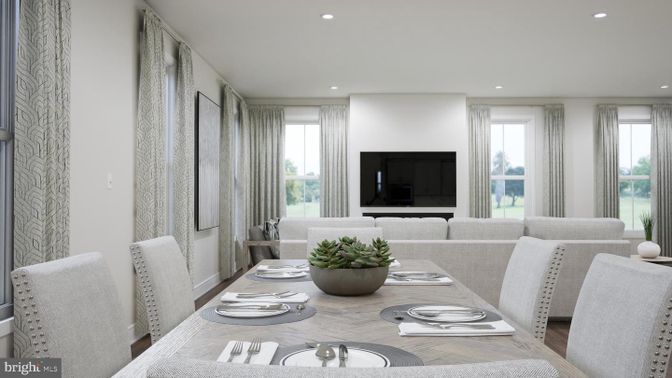 Dining room, Interior, Recessed Lighting, Wood Texture Flooring