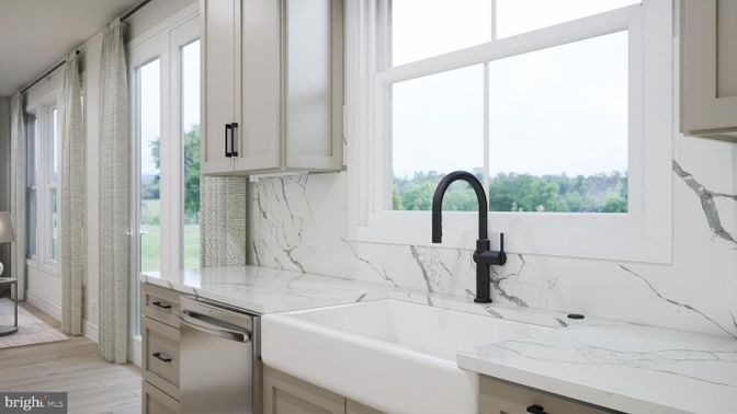 Interior, Kitchen, Marble Walls, Wood Texture Flooring