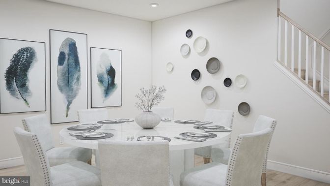 Dining room, Interior, Recessed Lighting, Wood Texture Flooring